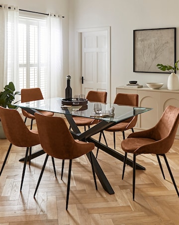 Bodie Black 6 Seater Dining Table with 6 Etta Faux Leather Chairs