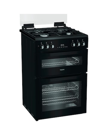 Hotpoint HDD6GDC2B1 60cm Dual Fuel Double Cooker with Glass Lid - Black