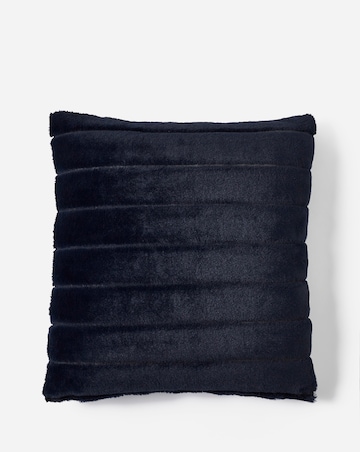 Large Ribbed Faux Fur Cushion - Navy