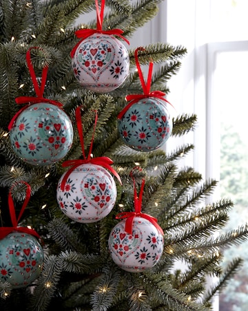 Gisela Graham Alpine Baubles with Red Bow - Set of 6