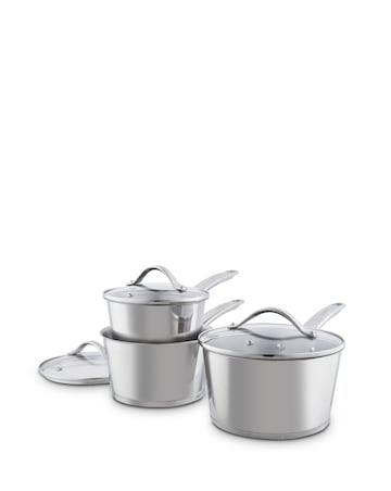 Tower x Good Food Stainless Steel 3 Piece Saucepan Set