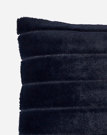 Large Ribbed Faux Fur Cushion - Navy