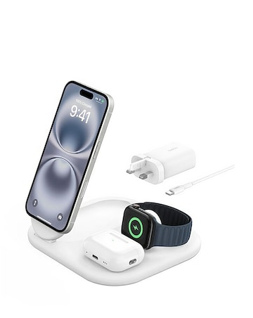 Belkin BoostCharge 3-in-1 Foldable Wireless Charger for Apple Devices - White