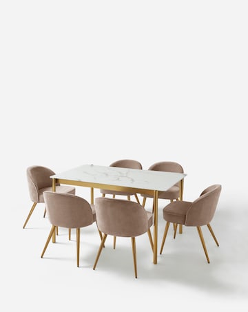 Thea Dining Table with 6 Emilie Chenille Chairs