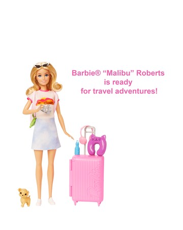 Barbie Malibu Travel Playset with Puppy and 10 Accessories