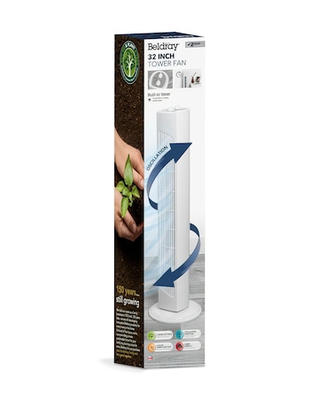Beldray 32 Inch Tower Fan With Timer White