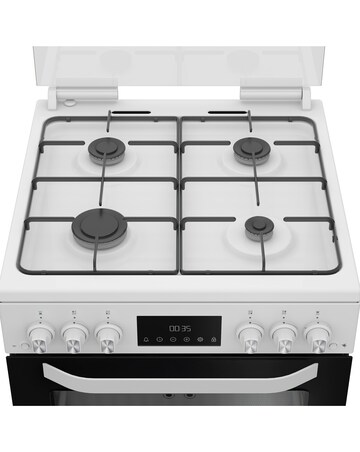 Hotpoint HDG6GDCW 60cm Gas Double Cooker with Glass Lid - White