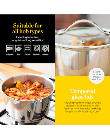 Tower x Good Food Stainless Steel 3 Piece Saucepan Set