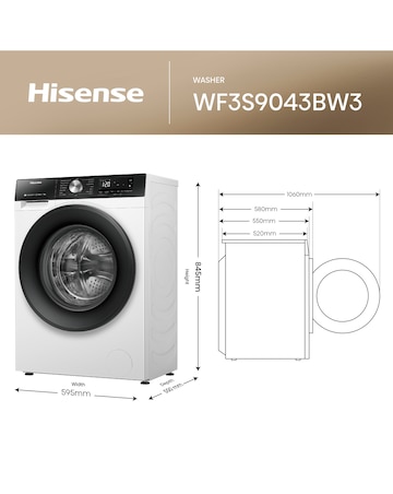 Hisense 3S Series WF3S9043BW3 WiFi-enabled 9kg 1400 Spin Washing Machine - White