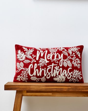 Merry Christmas Embroidered Boudoir Cushion