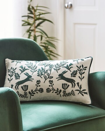 Embroidered Rabbit Boudoir Cushion