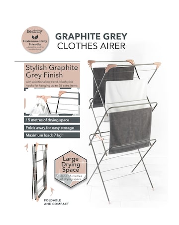 Beldray Pink & Graphite Elegant 3 Tier Clothes Airer 15M