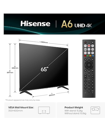 Hisense 65A6QTUK 65in 4K Ultra HD HDR LED Smart TV