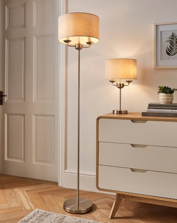 Fulford Brushed Silver & Linen Shade Floor Lamp