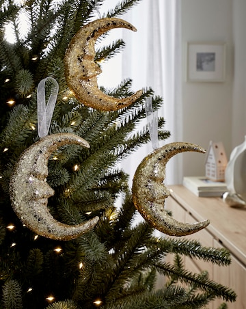 Gisela Graham Gold Sparkling Moon Face Hanging Decoration - Set of 3