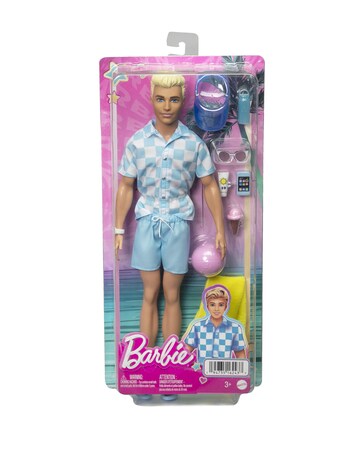 Barbie Ken Doll with Swim Trunks and Beach-Themed Accessories