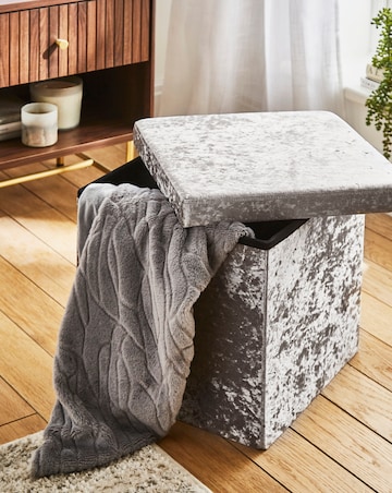Crushed Velvet Foldable Storage Ottoman Cube