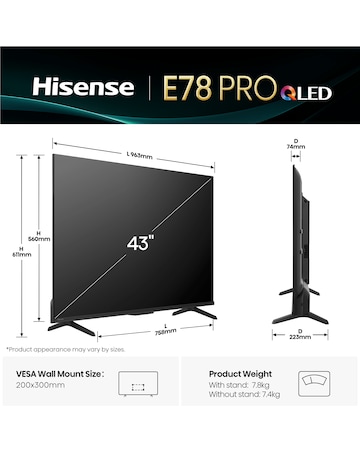 Hisense 43E78QTUK PRO 43 QLED 4K Ultra HD Smart Gaming TV