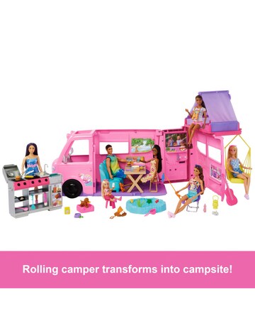 Barbie Dream Camper Playset with Roof Tent, BBQ Grill with Color-Change Feature