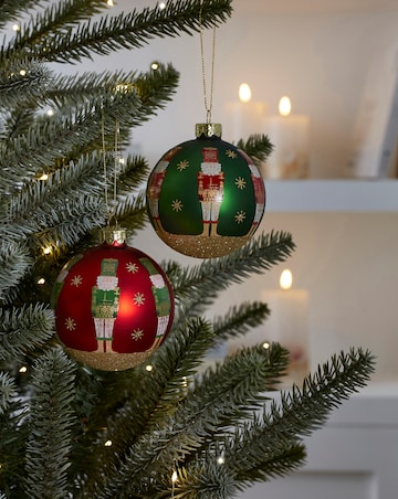 Gisela Graham Red and Green Glass Nutcracker Baubles - Set of 2