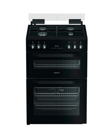 Hotpoint HDD6GDC2B1 60cm Dual Fuel Double Cooker with Glass Lid - Black