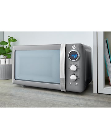 Swan Retro Grey Kettle, 4 Slice Toaster and Microwave Bundle