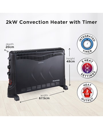 Russell Hobbs 2kW Black Convection Heater with Timer