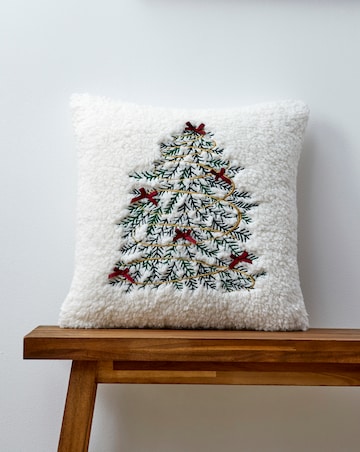 Christmas Tree and Embroidered Bows Cushion