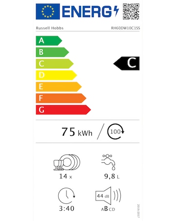 Russell Hobbs RH60DW10C1SS Full Size Dishwasher - 14 Place Settings - Inox