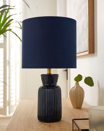 Ribbed Ceramic Table Lamp Blue