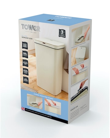 Tower 50L Rectangular Sensor Bin Cream