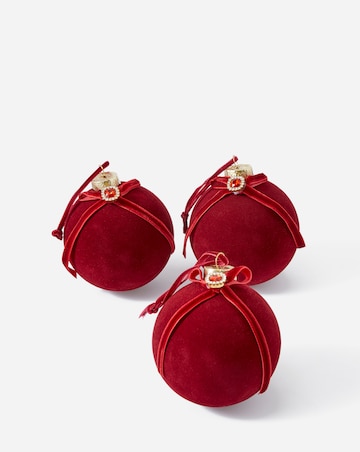 Gislea Graham Red Flocked Glass Baubles - Set of 3