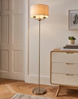 Fulford Brushed Silver & Linen Shade Floor Lamp