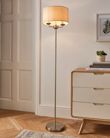 Fulford Brushed Silver & Linen Shade Floor Lamp