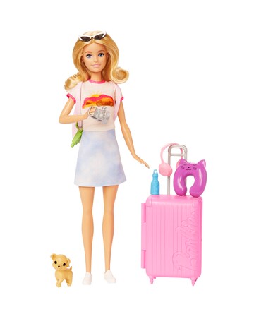 Barbie Malibu Travel Playset with Puppy and 10 Accessories