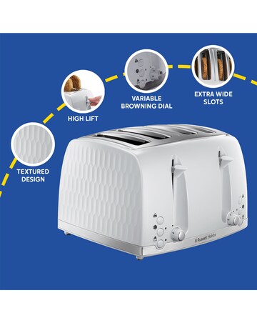 Russell Hobbs 26070 Textured Honeycomb White 4 Slice Toaster
