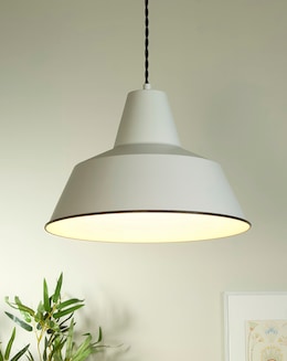 Cream Metal Diner Pendant with Twisted Braided Black Suspension Cable