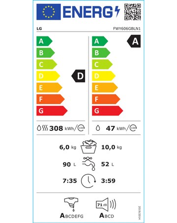 LG Turbowash FWY606GBLN1 10 / 6kg Washer Dryer - A / D Rated
