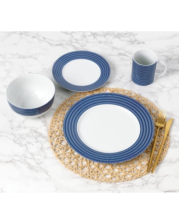Waterside 16 Piece Blue Linear Dinner Set