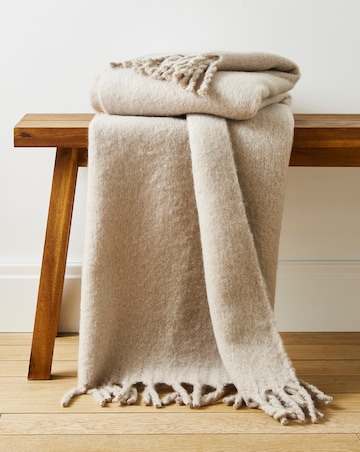 Faux Mohair Fringed Throw - Natural