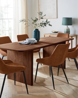 Oslo Panel End Dining Table with 6 Etta Faux Leather Chairs