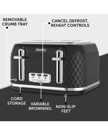 Breville VTT786 Curve 4 Slice Black Toaster