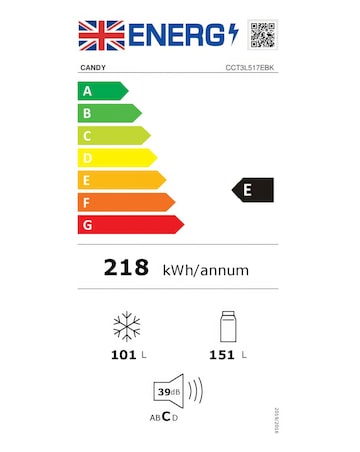 Candy CCT3L517EBK-1 55 x 175cm Low Frost Fridge Freezer - Black