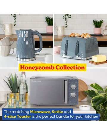Russell Hobbs Grey Honeycomb Bundle - Kettle, 4 Slice Toaster & Microwave