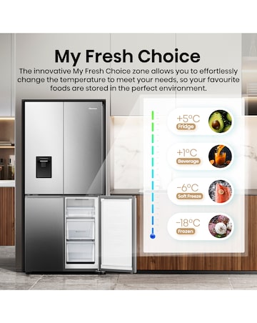 Hisense RQ5P470SMIE 80cm American 4 Door Fridge Freezer - Black