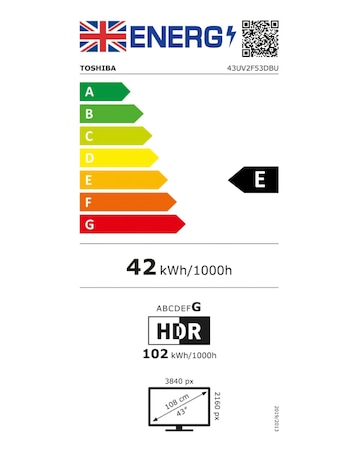 Toshiba 43UV2F53DBU 43in Smart TV 4K UHD HDR LCD Freely TV with Amazon Alexa