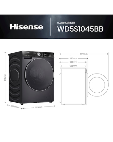 Hisense 5S Series WD5S1045BB 10.5KG Auto Dosing Freestanding Washer Dryer Black