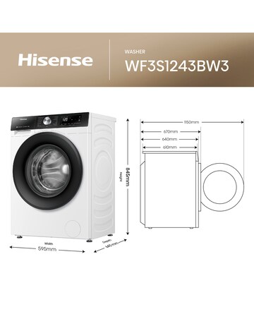 Hisense 3S Series WF3S1243BW3 WiFi-enabled 12kg 1400 Spin Washing Machine - Whit