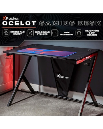 X Rocker Ocelot Gaming Desk and Saturn Junior Gaming Chair Bundle - Red