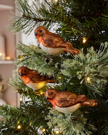 Set of 6 Glass Robin Clip on Decorations